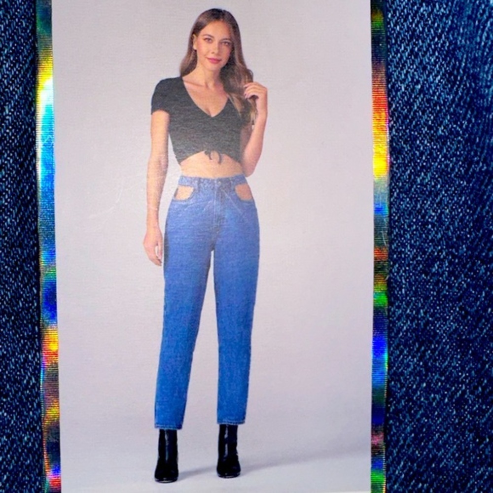 Simple Society Super High Rise Hips Cut Out Straight Leg Jeans - Picture 3 of 5